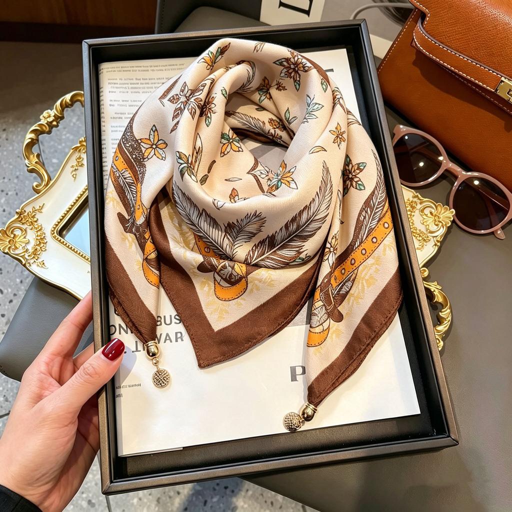 Xiaoxiangfeng new foreign air magnetic buckle scarf high-end triangular scarf versatile neck protection scarf printed windproof square scarf