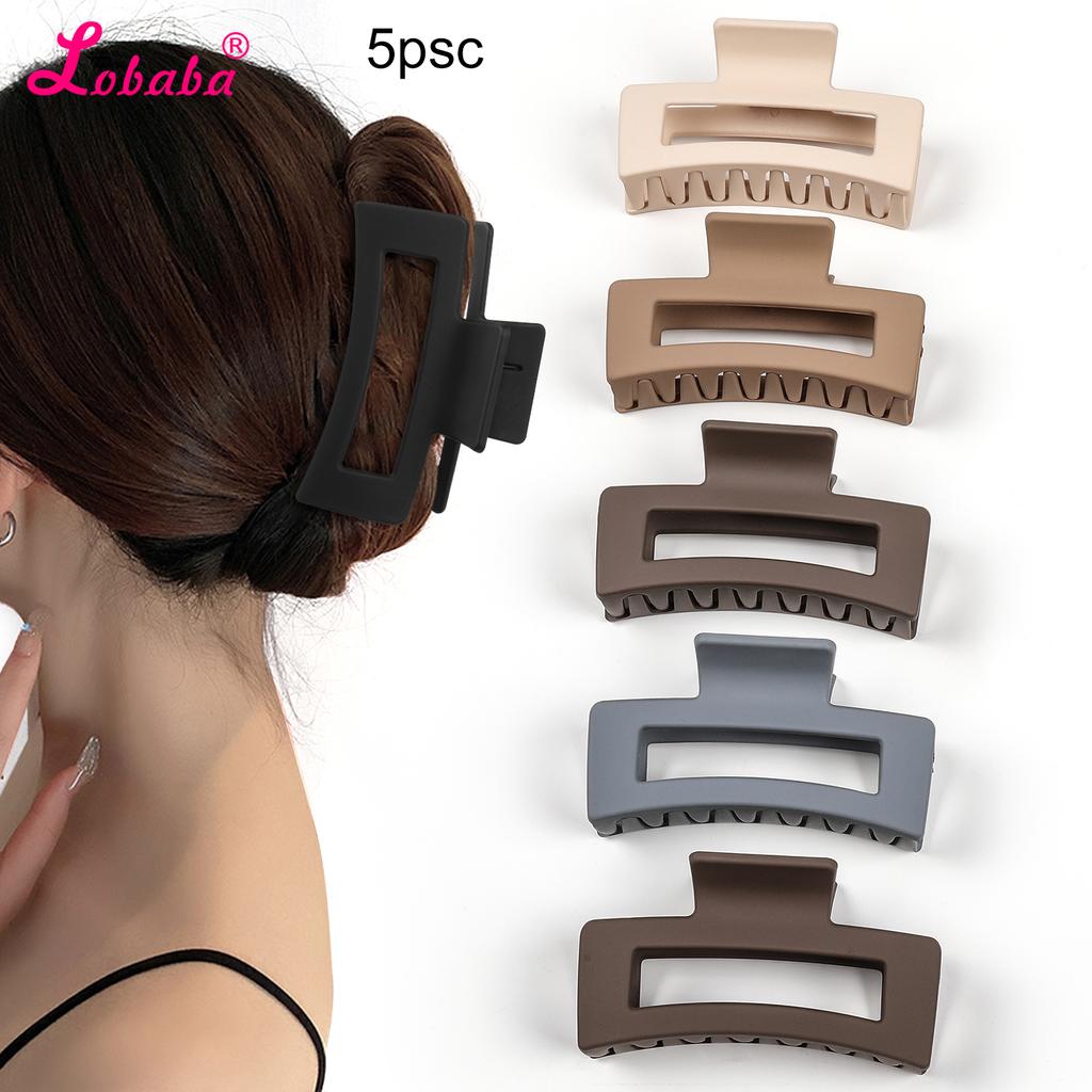 5 Pcs Set Women Hair Claw Simple Style Solid Colorstronge Hold Square Banana Clips Rectangle Fashion Hair Accessories