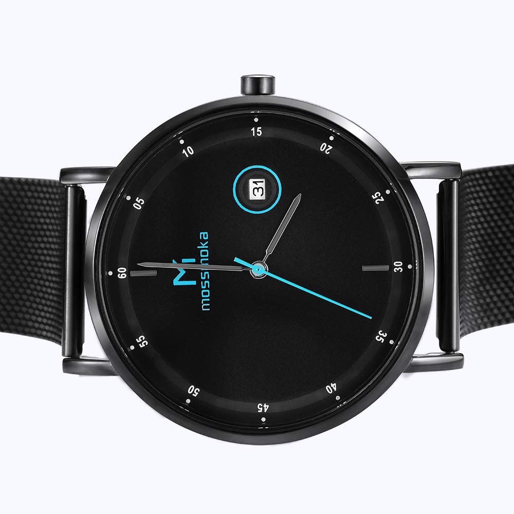 2020 Latest Model Analog Watch Men's Date Ultra-Thin Simple 6MM Mesh Band Unisex Gift Black Waterproof