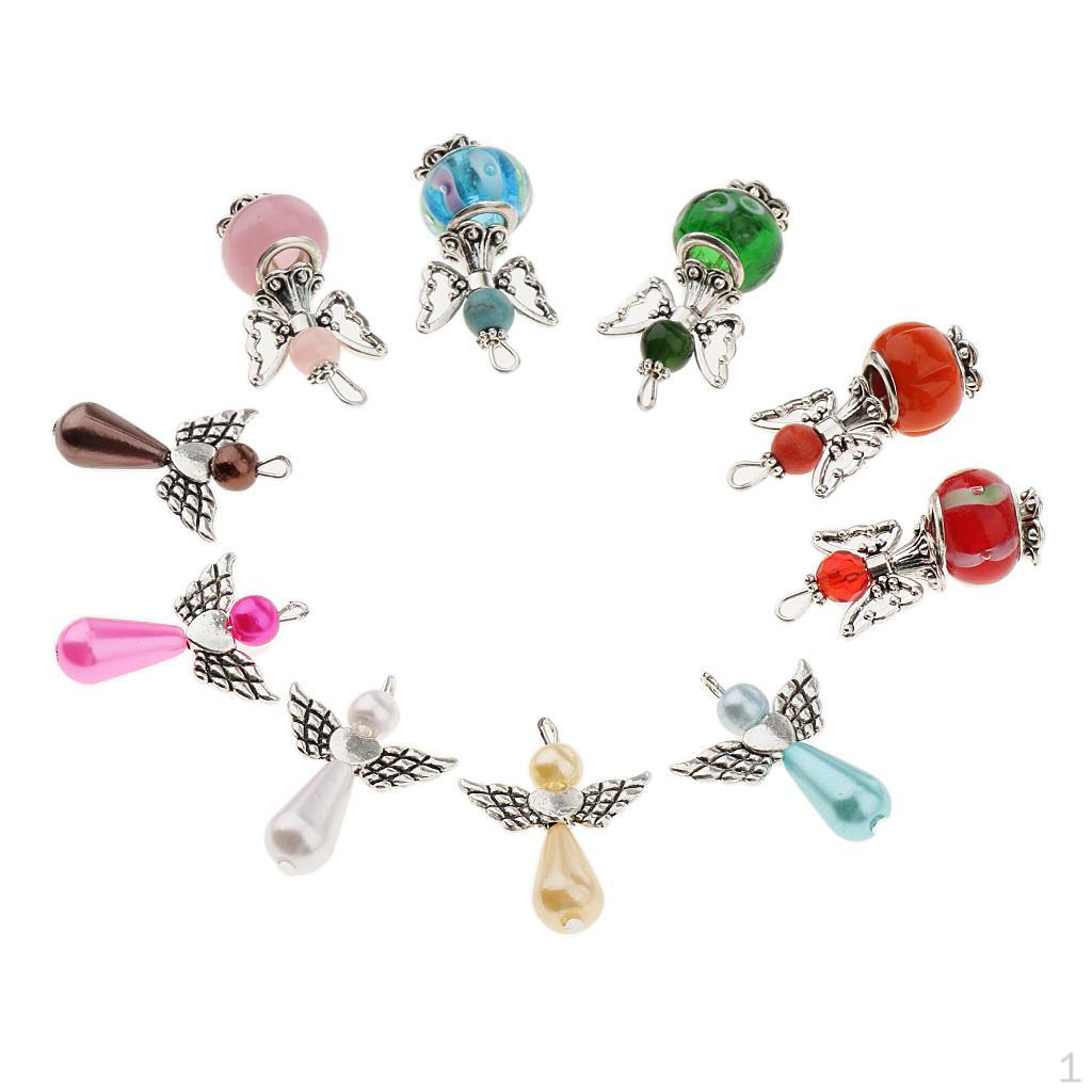 10 Pieces Assorted Angel Charms Beads Dangle Pendants for DIY Bracelet Necklace Craft Findings