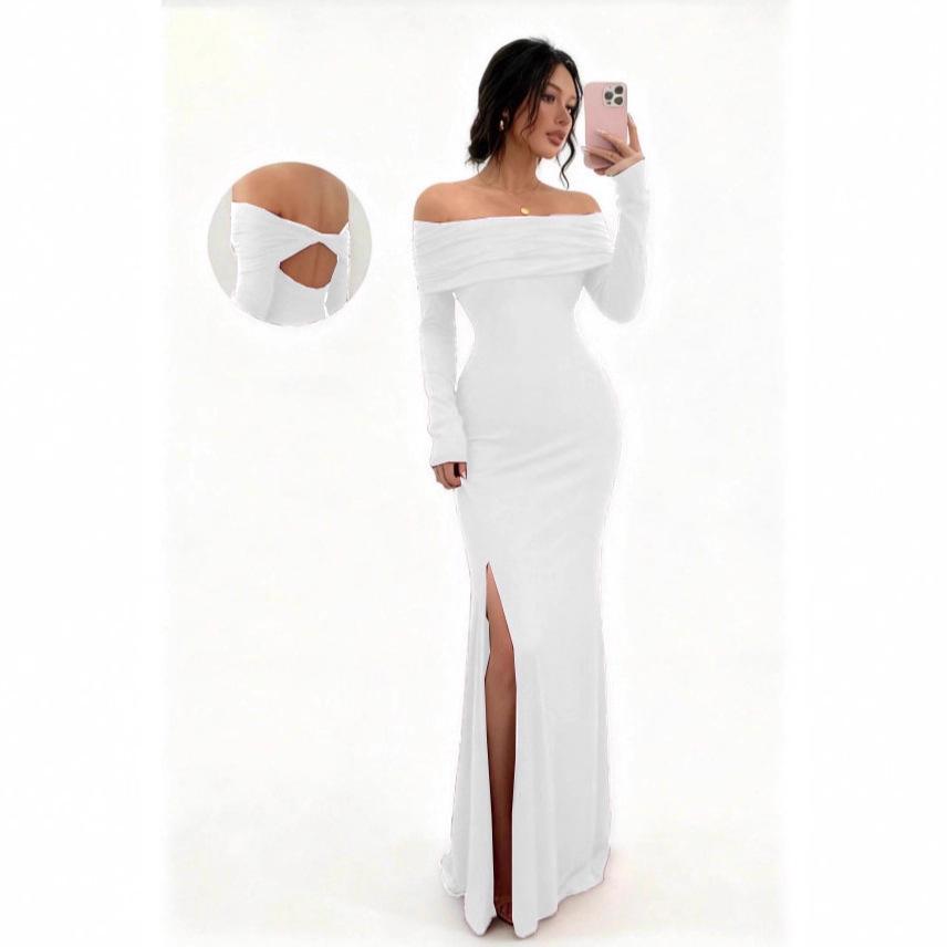 2026 Autumn One-Shoulder Slim-Fit Slit Dress