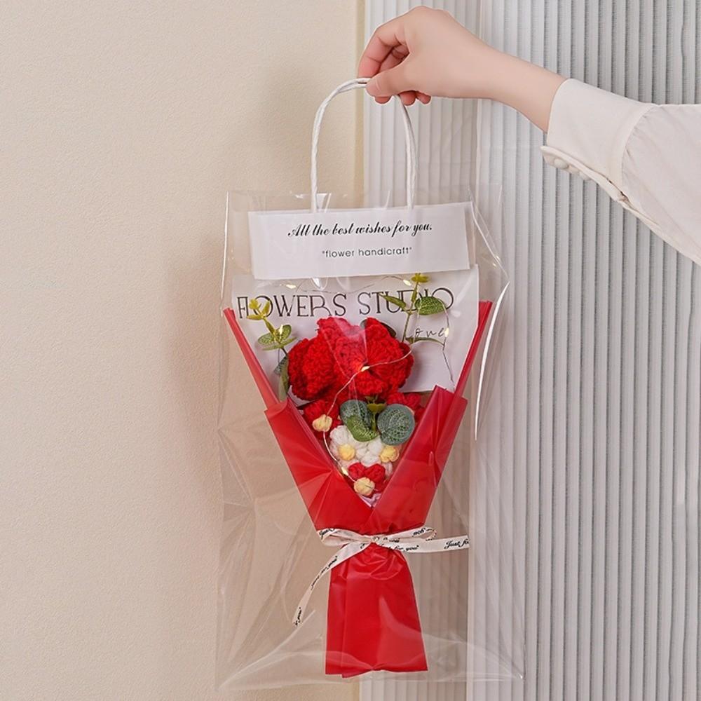 Knitted Crochet Flowers Bouquet Glowing LED Lights Eternal Simulated Flowers Handmade Mother's Day Gifts