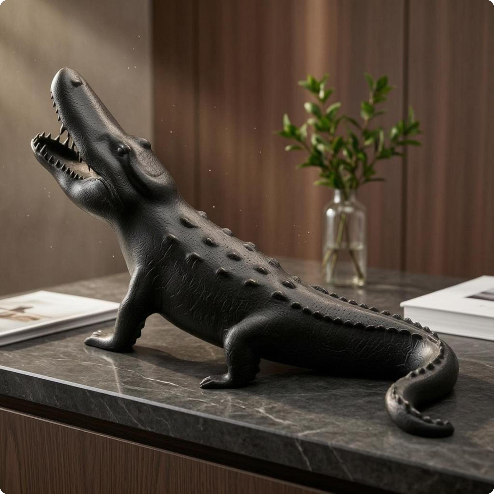 Metal Crocodilian Figurine Raised Lines CastLook