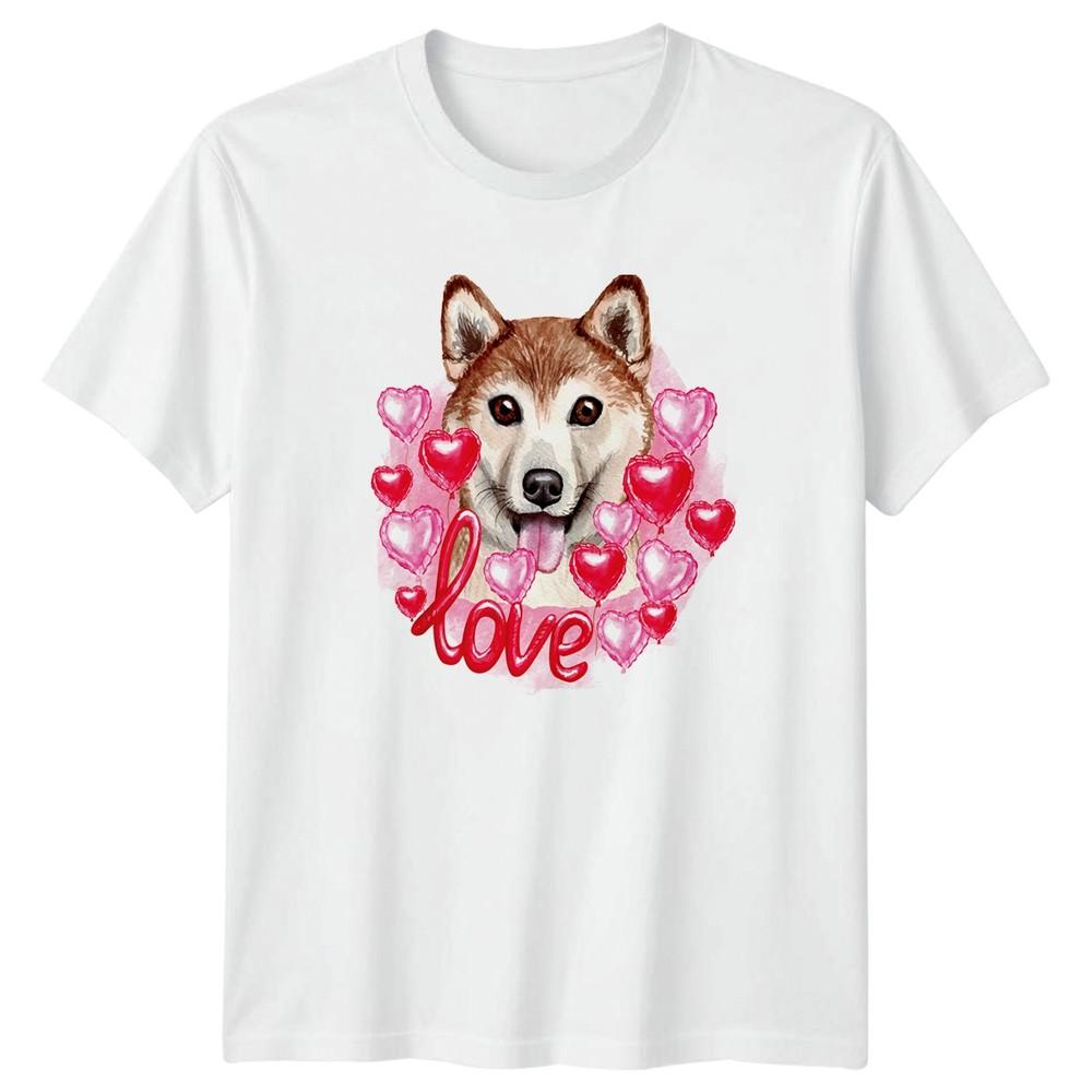 Watercolor Shiba Inu Dog Love Heart TShirt Shiba Inu Dogs Valentines Day S