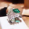 Hot Selling New Product Simulation Emerald Tourmaline Opening Ring Female Luxury Princess Square Full Diamond Ring Party Gift
