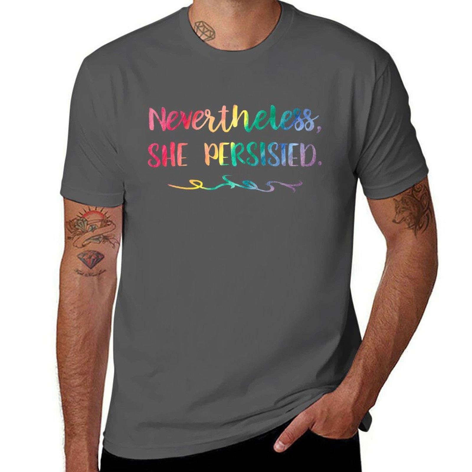 

Rainbow Watercolor Nevertheless, She Persisted T-Shirt cotton t shirts high quality men t shirt cotton 100% T-Shirt 4XL