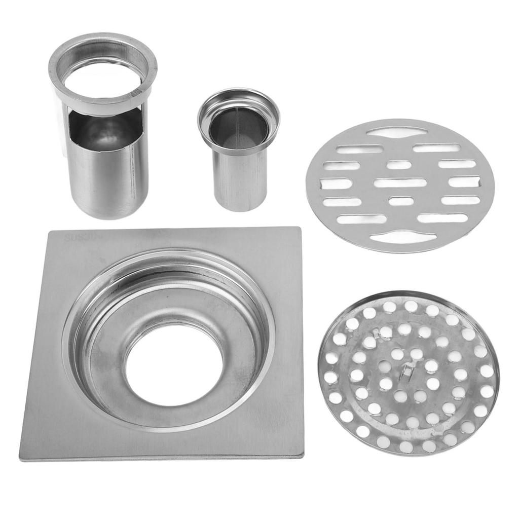 Square Shower Drain Kit 4.3in Stainless Steel Anti Clogging Odor Free Floor Drain for 50mm 75mm