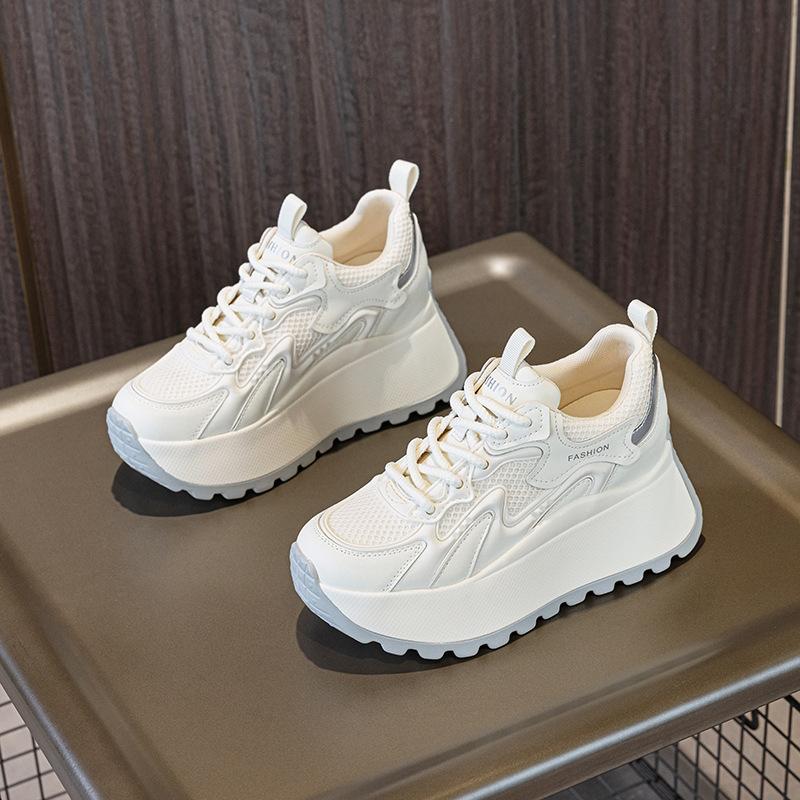 

2025 весна новые маленькие папины кроссовки женская мода повседневные универсальные на толстой подошве сетчатые дышащие с внутренней танкеткой женские туфли 39 серебряный серый