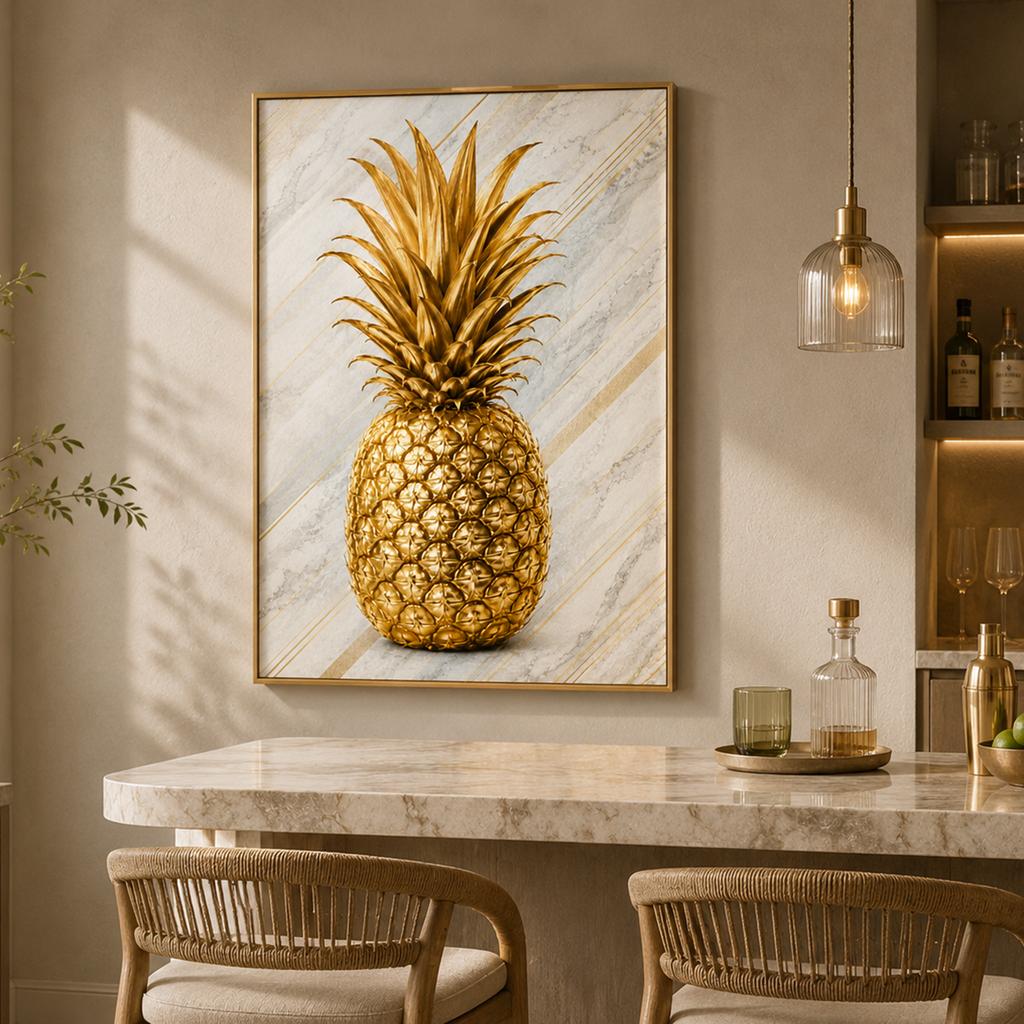 Nordic Luxury Marble Wall Art Gold Pineapple Canvas Painting Poster Print Bedroom Living Room Decor