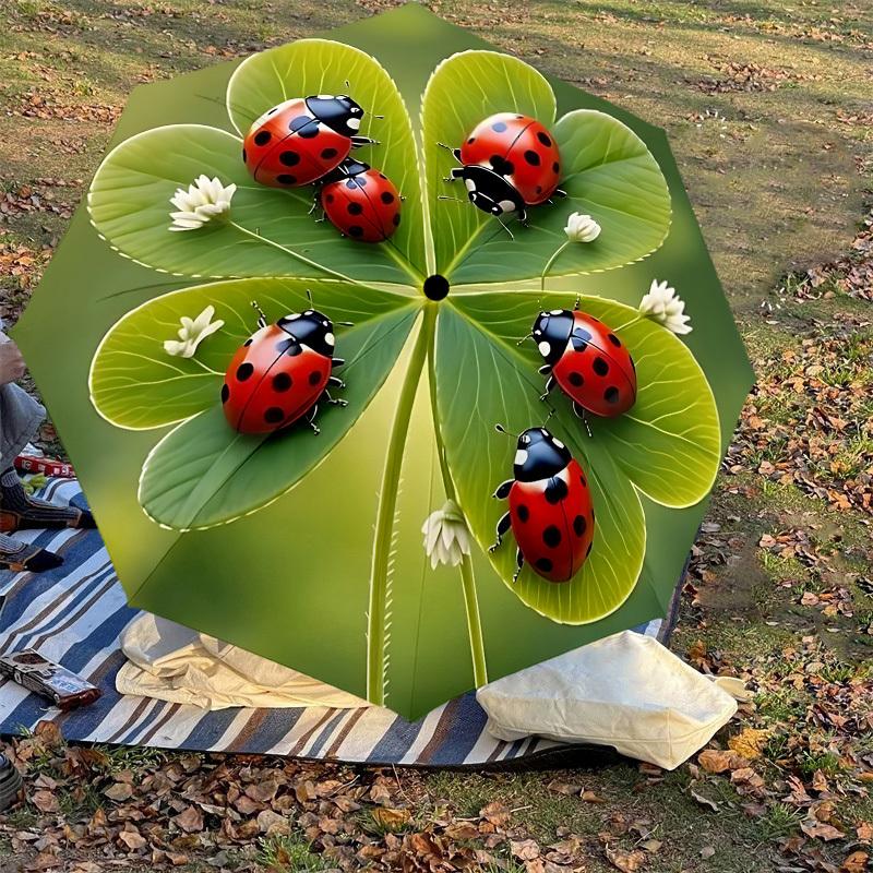 1pc ladybugs clover Automatic Open/Close Umbrella with Windproof, 8-Rib Sturdy Canopy, Durable Ribs, Fashionable Design1131A