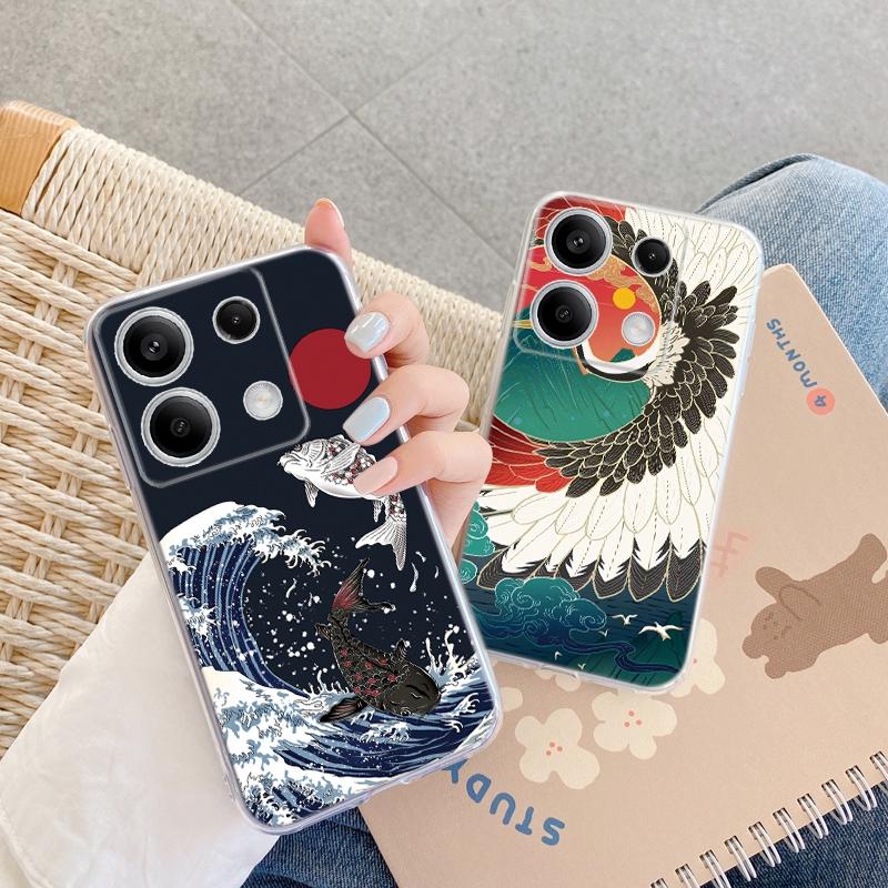 Luxury White Crane Case For iPhone Samsung A55 M34 S24 Xiaomi Redmi 13 Pro 14C Huawei Honor Shockproof Phone Bumper TPU Anti-Scratch Clear Back Cover