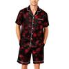 Herren Kurzarm Pyjama Set Knopfleiste Hemd mit Tasche und Kordelzug Shorts Weich Leicht Lässig Nachtwäsche S bis XXXXL