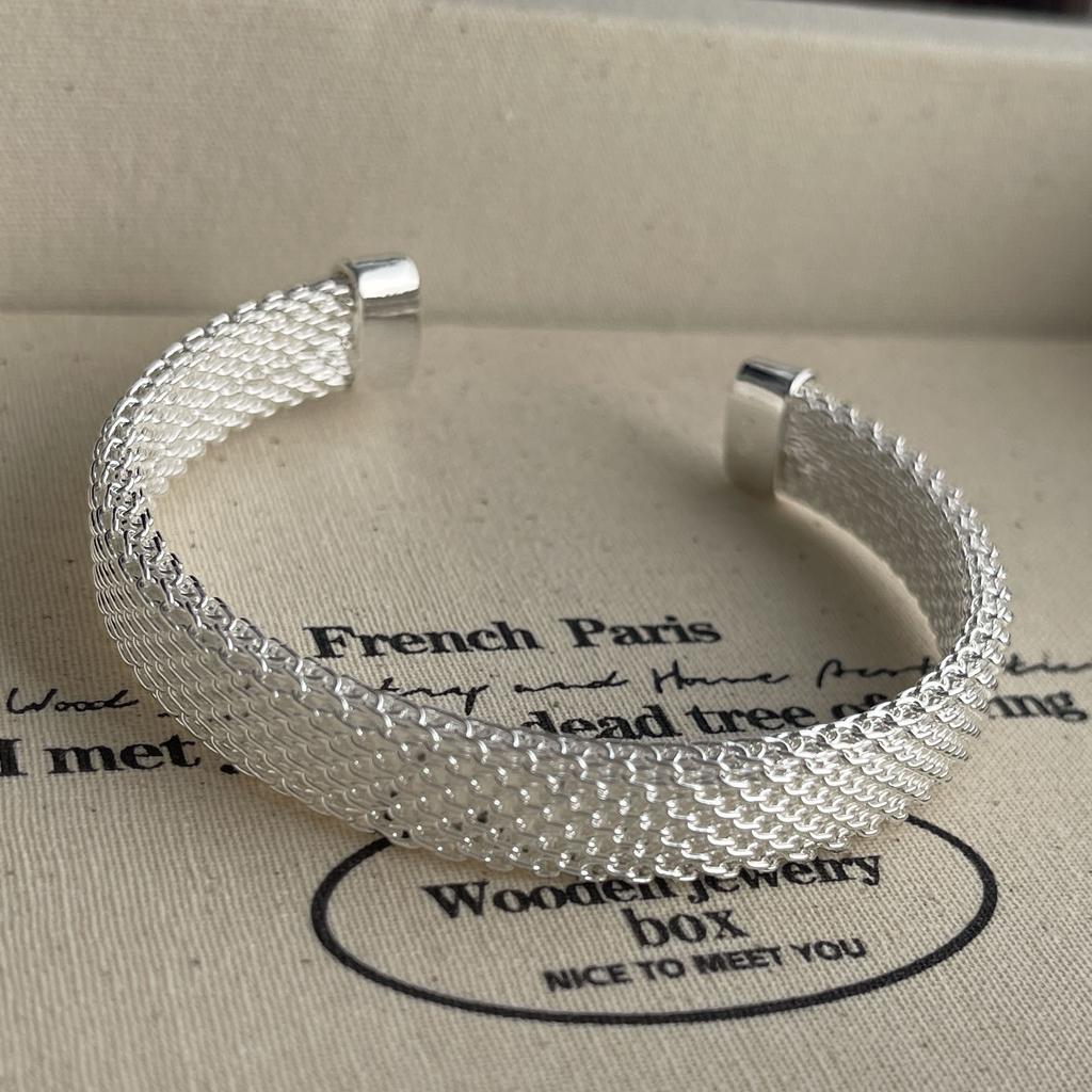 Bracciale Retrò 100% Argento Sterling 925 per Donne Uomini Vintage Fatto a Mano Forma a Rete Bracciale Semplice Regalo di Compleanno