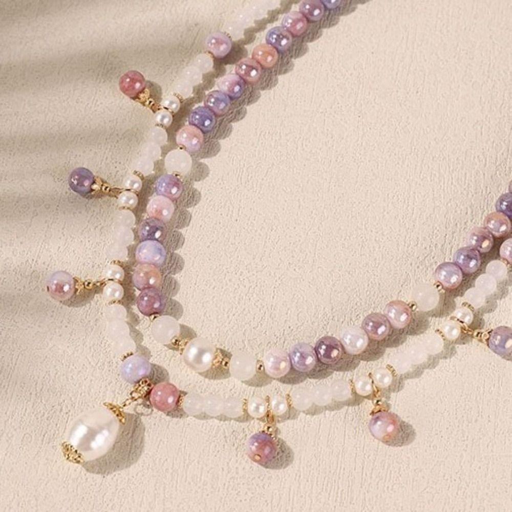 Fashion Colorful Crystal Necklace Sweet Bracelet Chain Jewelry Clavicle Chain  Pearl Jewelry