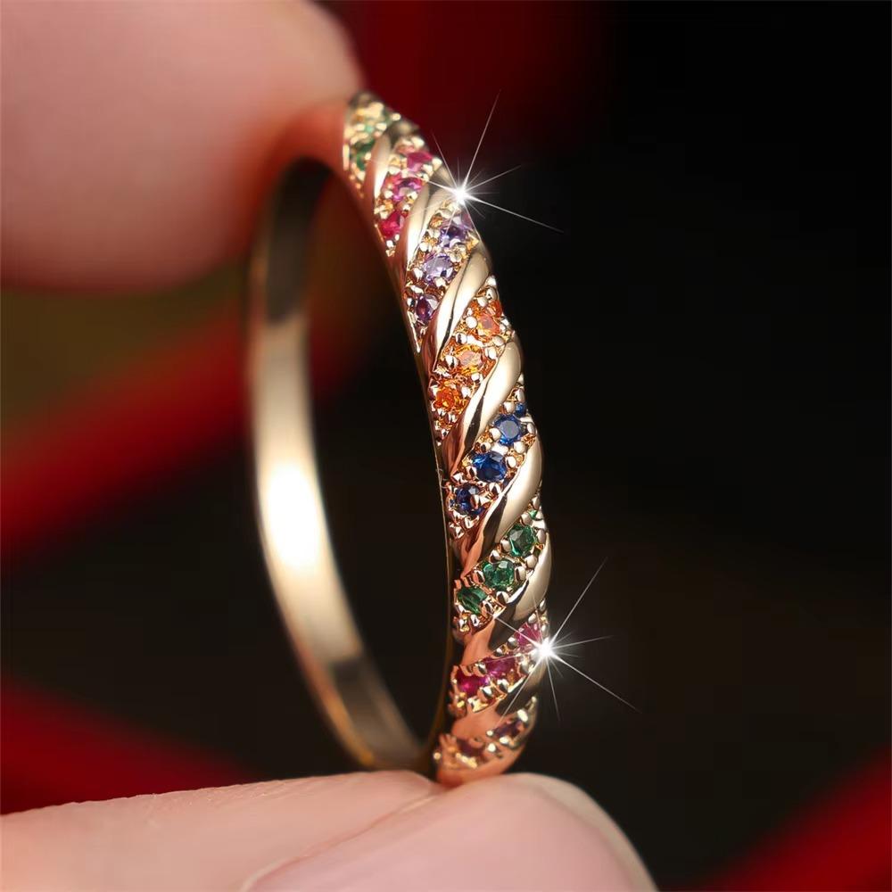 Multicolor Zircon Twisted Rings Round Stone Bridal Wedding Jewelry Round Stone Rings Women
