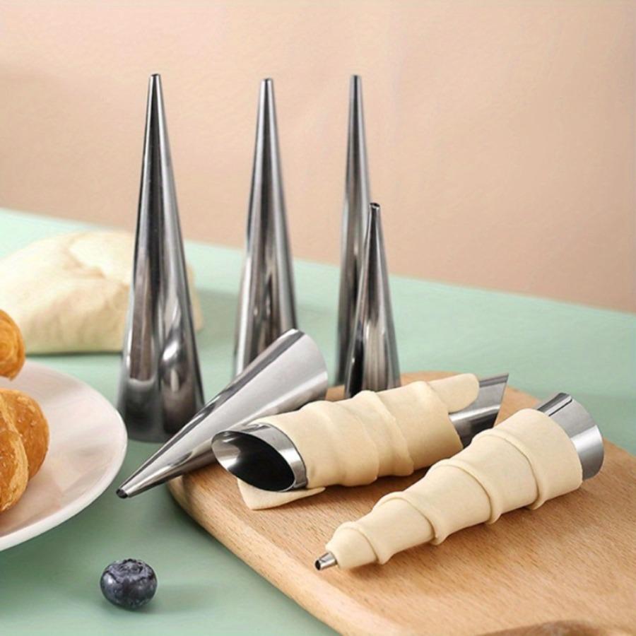 [Heavy-Duty | Stainless Steel] 12pcs Heavy-Duty Stainless Steel Cream Cone Molds | Non-Stick Spiral Pastry Tubes for Ice Cream, Croissant, Waffle