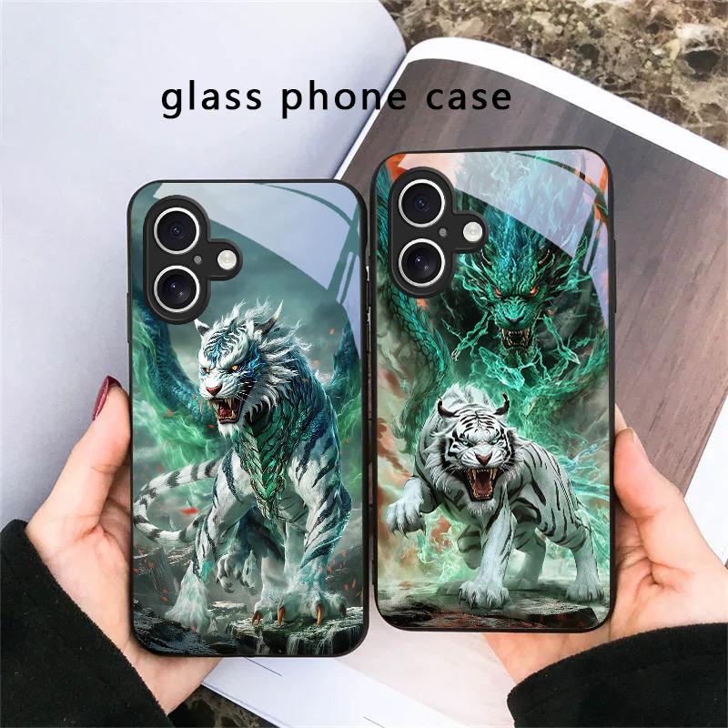 A huge dragon and tiger For iPhone 17 Air 16 E 15 Plus 14 Pro Max 13 12 mini 11 5 6 7 8 Plus XR XS Max SE Black Glass Phone Case