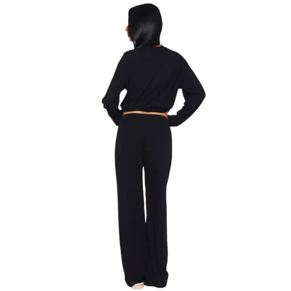 Women's 2-Piece Loungewear Set Loose Fit Long Sleeve Top with Wide Leg Pants Casual Matching Outfit