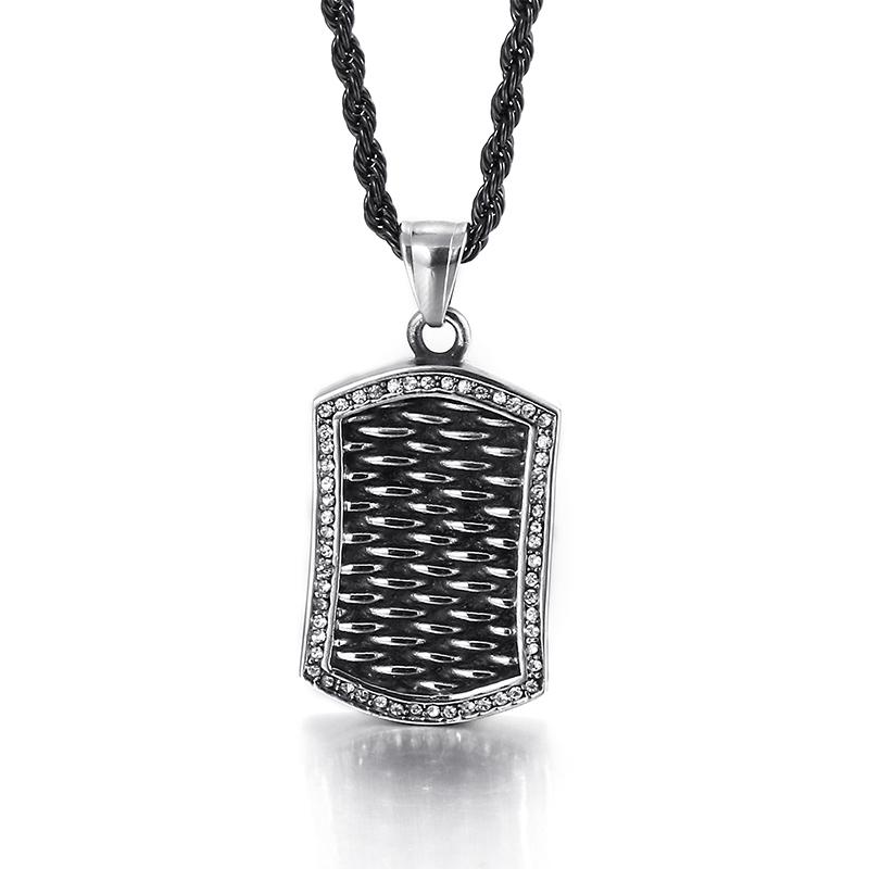 

Men s Rectangle Necklace Tag Pendant Golden Steel Color Charm Zircon Stainless Steel Jewelry Party Accessories 60cm
