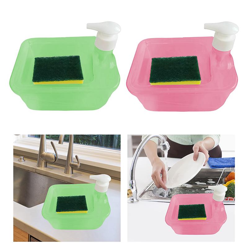 Hand Soap Dispenser Automatic Soap Dispenser And Scrubber Holder With Sponge 2-In-1 Liquid Soap Dispenser With Dishwashing Brus