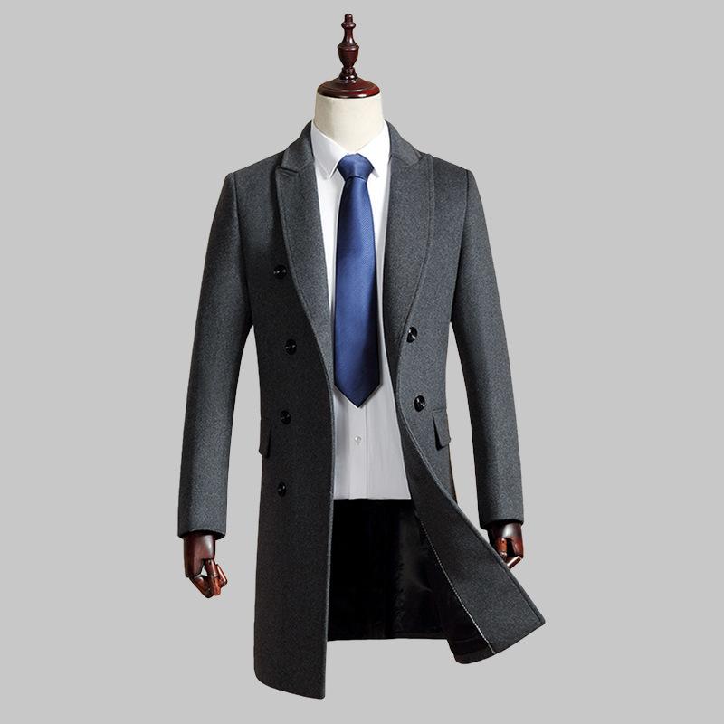Abrigo de Lana para Hombre Otoño e Invierno Mediano y Largo Versión Coreana Ajustado Doble Botonadura Abrigo de Lana Juvenil Gabardina Abrigo de Hombre
