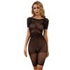 See Through Fishnet Bodysuit with Cut Out Backless for Ladies Short Sleeve Mesh Lingerie Jumpsuit Bodystocking Clubwear
