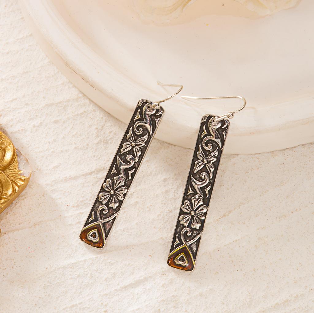 Vintage Ethnic Antique Metal Drop Earrings for Women Flower Elephant Pattern Geometric Earring Personality Party Jewelry Gifts