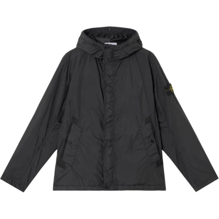 Stone Island Men's Black Ss25 Resin Nylon Windproof Waterproof Lightweight Spring Autumn Thin Hooded Jacket Jackets K1s154100092-V0029 Cm