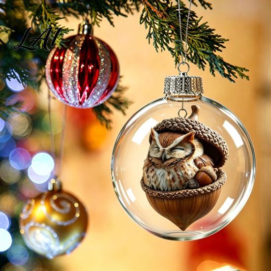 Decorative Xmas Tree Pendants Glowing Christmas Story Ornament Light‑Up Mini Animals Hanging Ball Ornament with Warm LED Transparent Balls