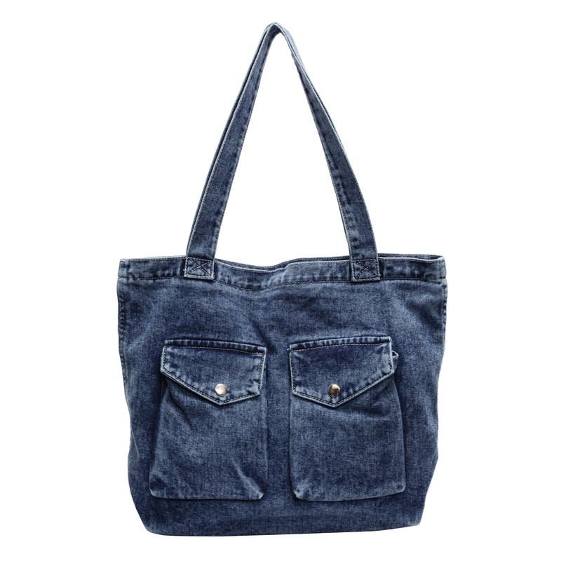 Denim Tote Bag For Women With Large Capacity And Zip Closure For Daily Commute