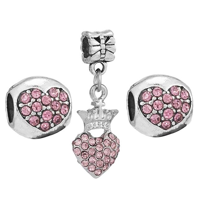 3pcs /Lot Pink Love Heart Beads Enamel Mom Pendant Fit Diy Brand Charm Bracelets Necklaces For Women Mother Jewelry Making