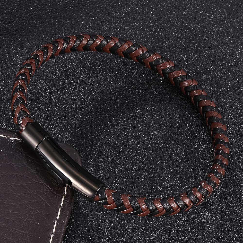 Trendy Leren Touw Armband voor Koppels in Koreaanse Stijl met Zwarte Roestvrijstalen Drukknop
