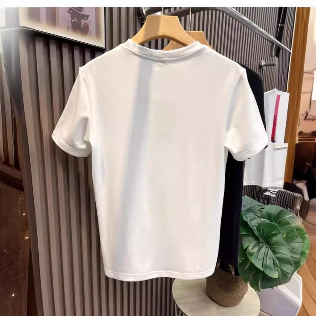 Three-Dimensional Letter T-Shirt Men'S Round Neck Slim-Fitting Simple Half-Sleeved Bottoming Shirt Green Versatile Short-Sleeved T