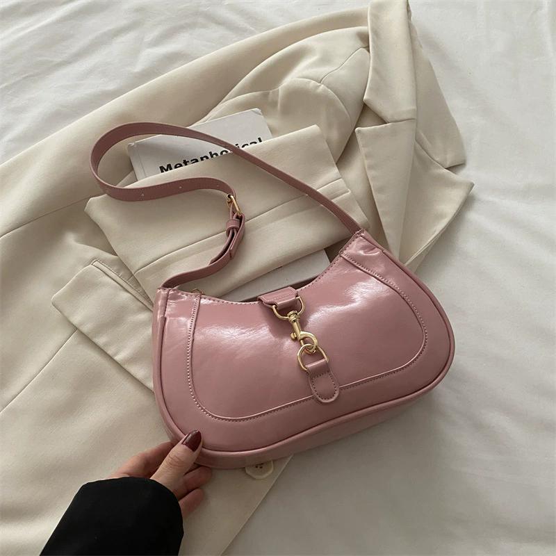 

Retro Minimalist Hook Decor Underarm Bag, Y2K Half-Moon Shoulder Bag with Adjustable Strap