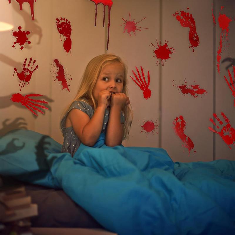 35x50cm Halloween Horror Bloody Handprint Footprint Window Sticker for Window Wall Floor Bathroom Indoor Halloween Party Decor