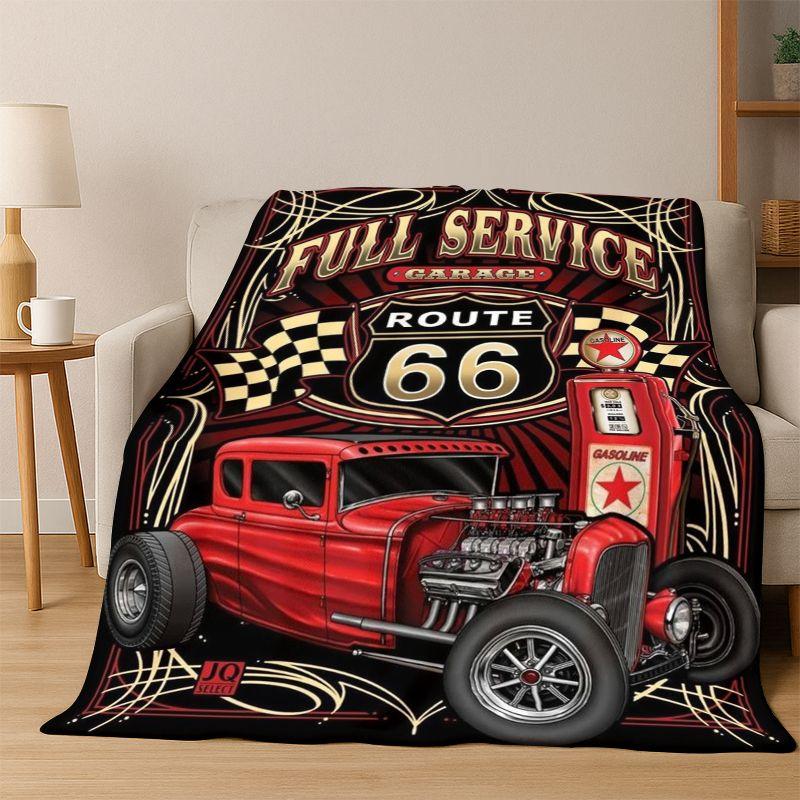 Retro Route66 Amerika Mutter der Straßen Schild Flanelldecke Weiche Warme Überwurfdecke für Schlafzimmer Wohnzimmer Bett Reise Camping Picknick