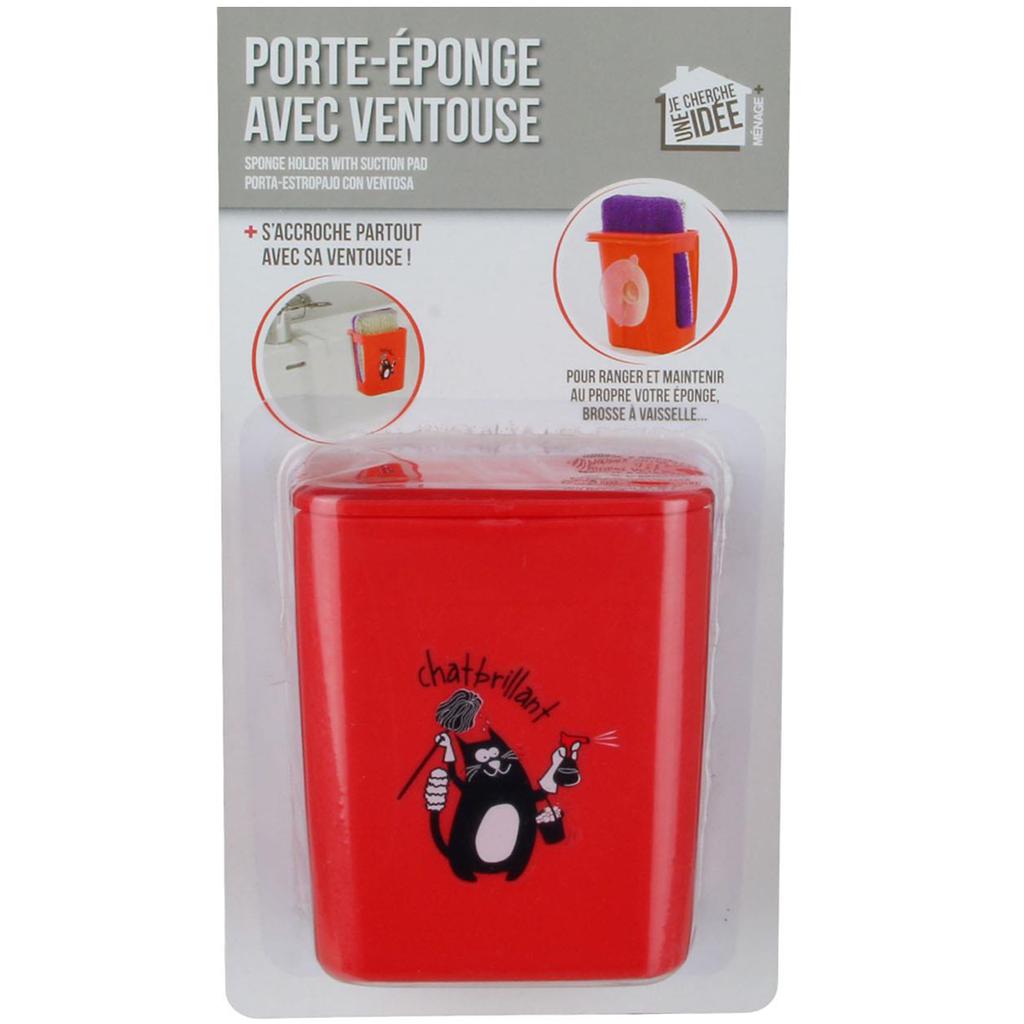 Les Trésors De Lily [Q4788] - Červený držák na houbičku 'Kočky' (lesklá kočka) - 8,5x10x7 cm