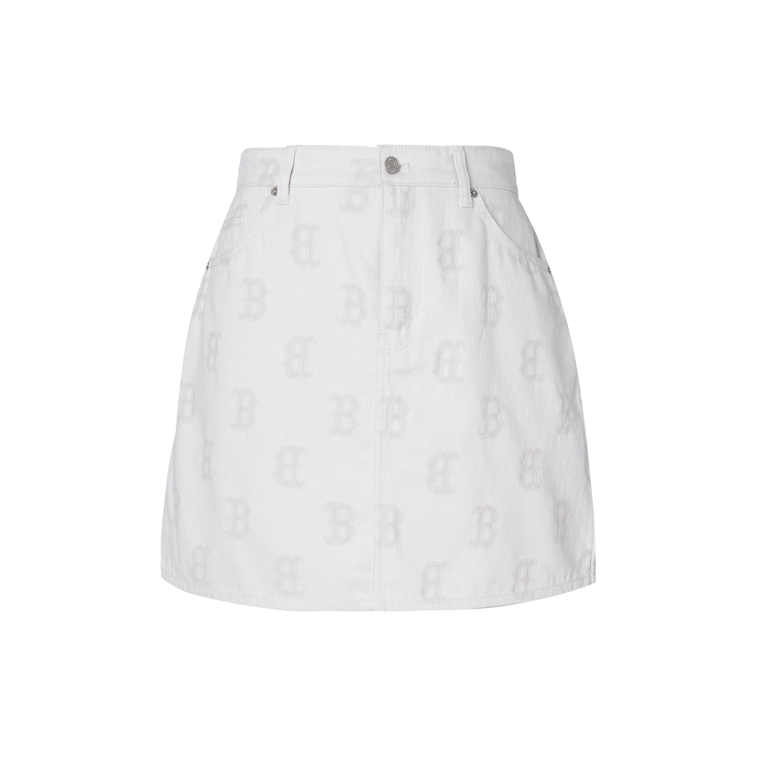 MLB Boston Red Sox Buchstaben Jacquard Gerader Knopf-Halb-Denim-Rock Damenröcke Creme 3FDSM0133-43CRS XS white