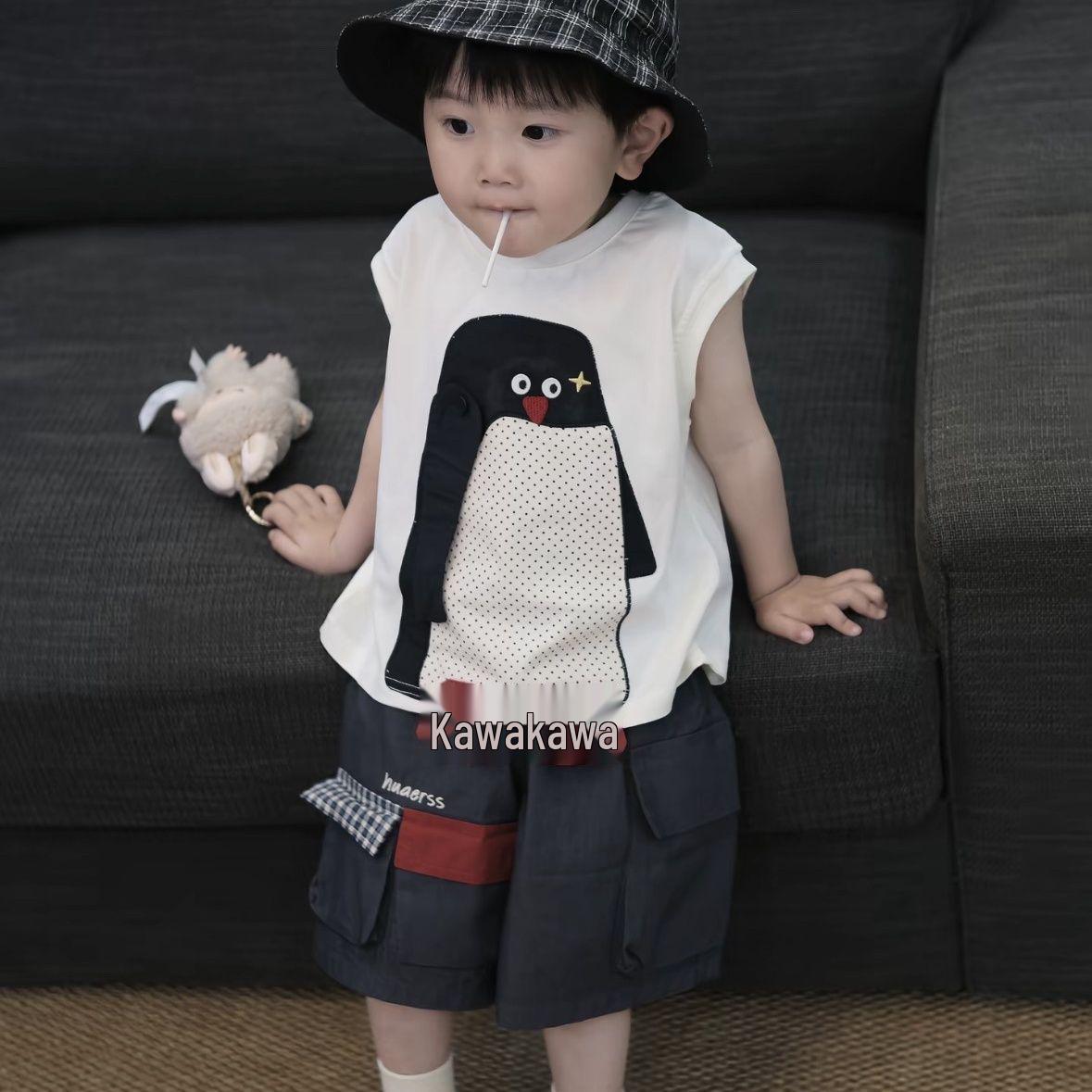 2026 Style Toddler 3D Cartoon Vest & Pocket Shorts Set for Boys and Girls - Summer Outfit 80 cm