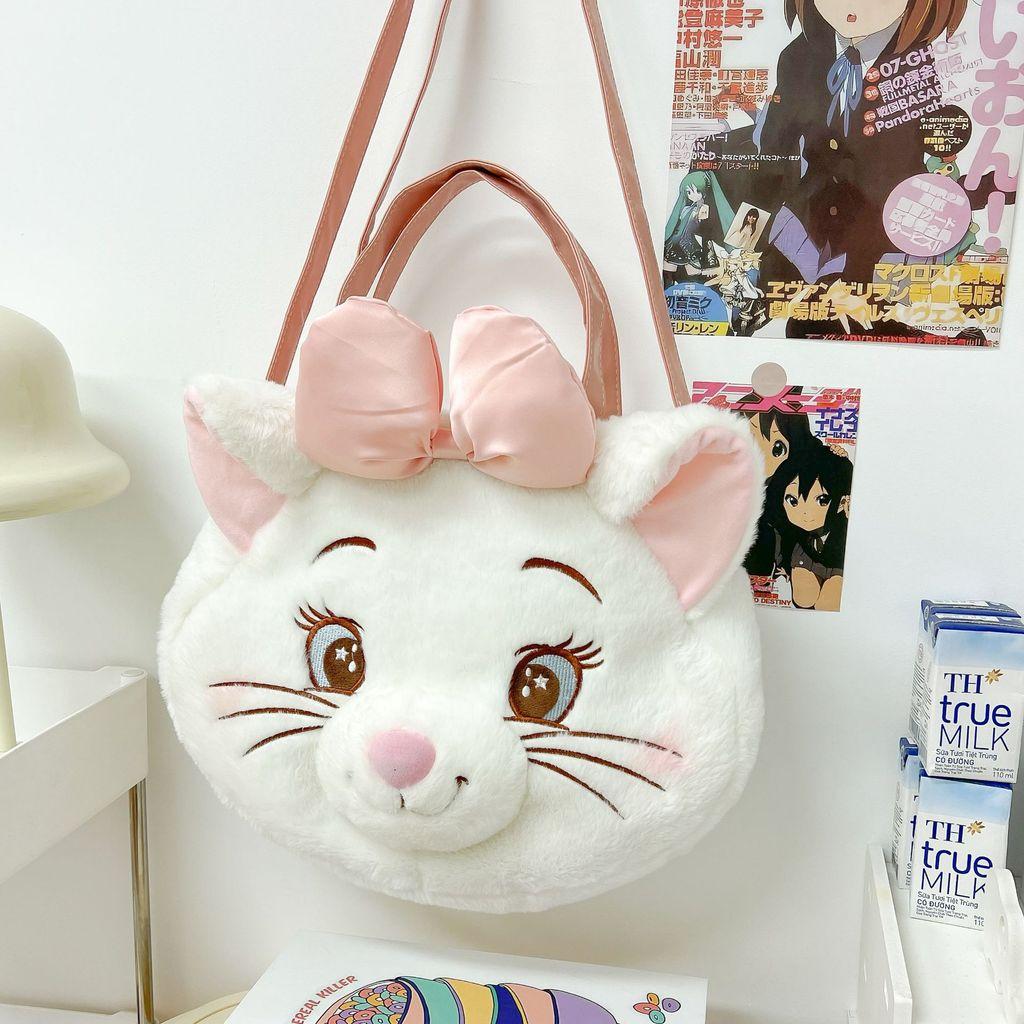 Cute White The Aristocats Cartoon Large Capacity Plush Backpack For Daily Use