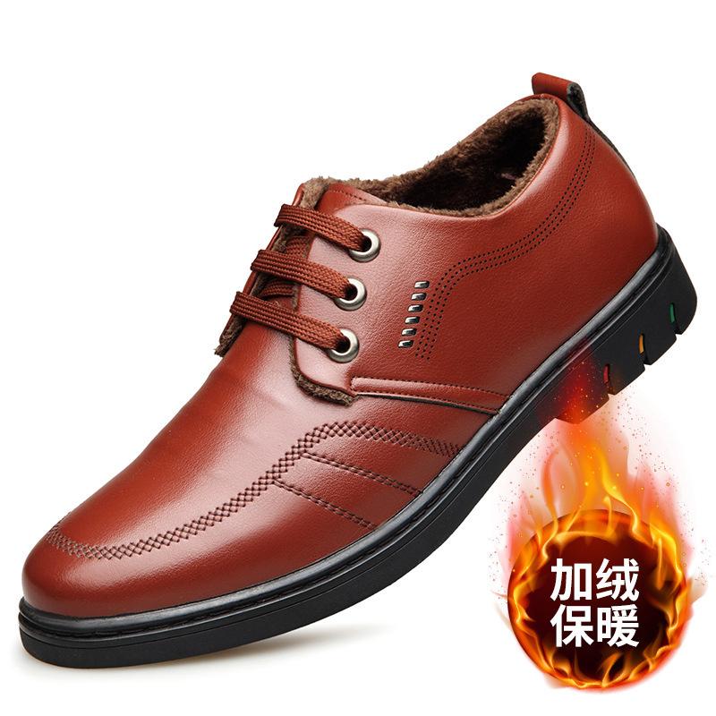 

Осенние и зимние туфли из мягкой кожи, деловые повседневные туфли для мужчин, флисовые теплые хлопковые туфли, нескользящие, молодежные повседневные туфли для пап с мягкой подошвой 44