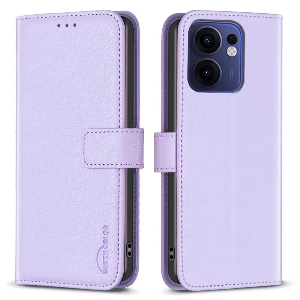 

BINFEN COLOR BF17 Чехол-кошелек-книжка из кожи для Oppo Reno13 F 5G Purple