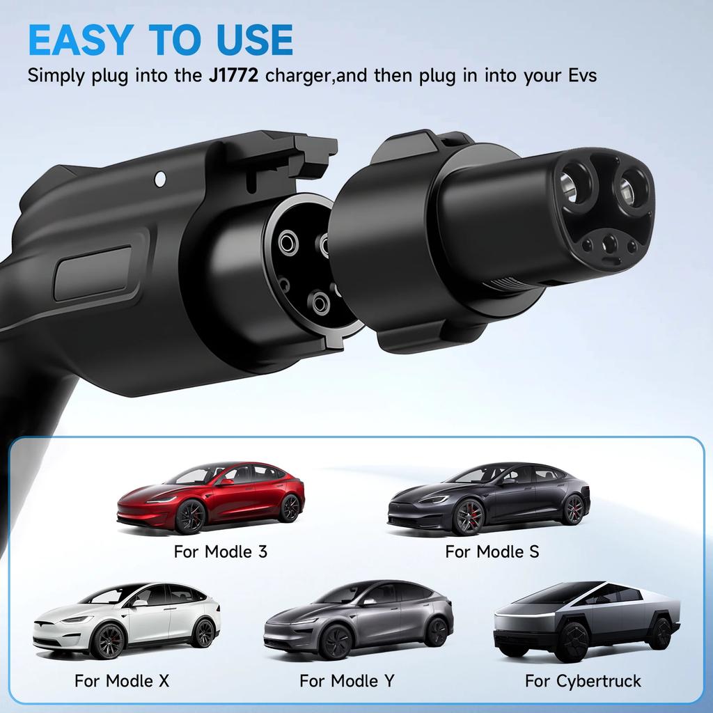 EV Adapter Type1 J1772 To For Tesla Charger Adapter 80A 240V AC For Model 3/S/Y/X Electric Vehicle Charging Converter