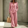 European and American women's clothing women's new velvet casual button V-neck long-sleeved top and trousers two-piece set