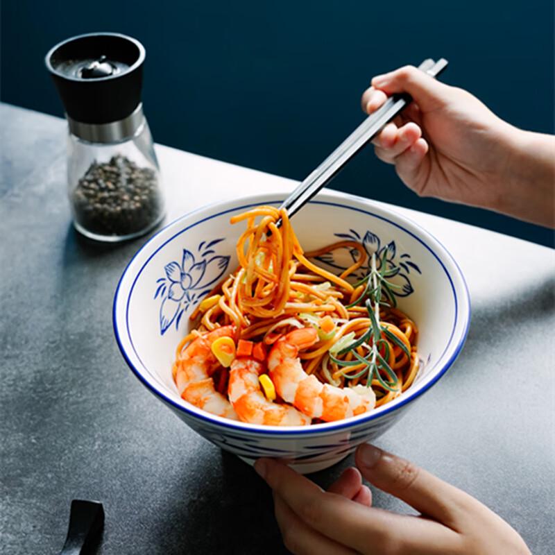 7-Inch Blue Line Ceramic Noodle Bowl