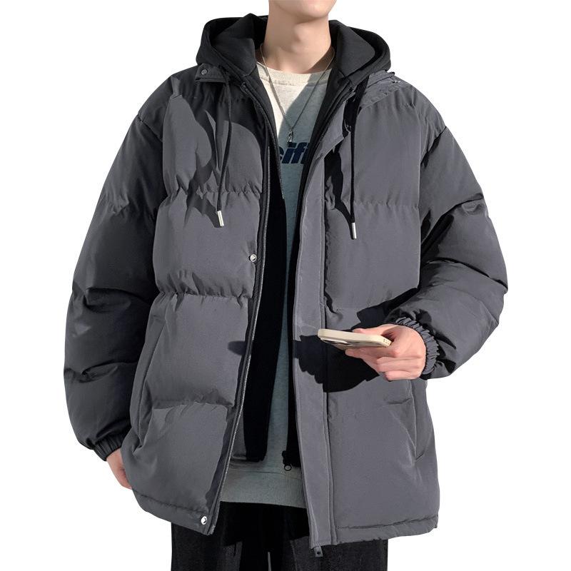 Gepolsterte Kleidung Herbst und Winter warme gepolsterte Kleidung Herren und Paare Fake Two Streetwear gepolsterte Jacken mit Kapuze trendig locker Brot-Kleidung Jacke