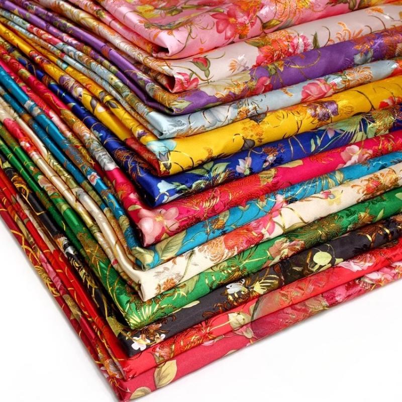 100x70cm Brocade Jacquard Silk Fabric DIY Ancient Costume Hanfu Tang Costume and Cheongsam Is Golden Thread Peony