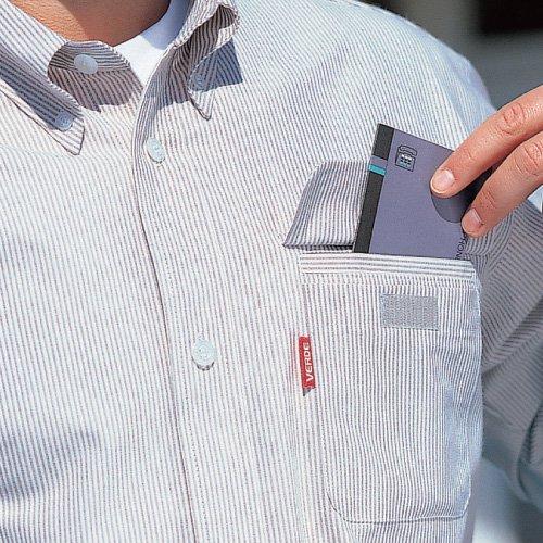 Work Short Striped Eco Mark RCS433 4L [Midori Anzen] Clothes, Sleeve, Shirt, Unisex, Antistatic, Certified, Top, Blue,