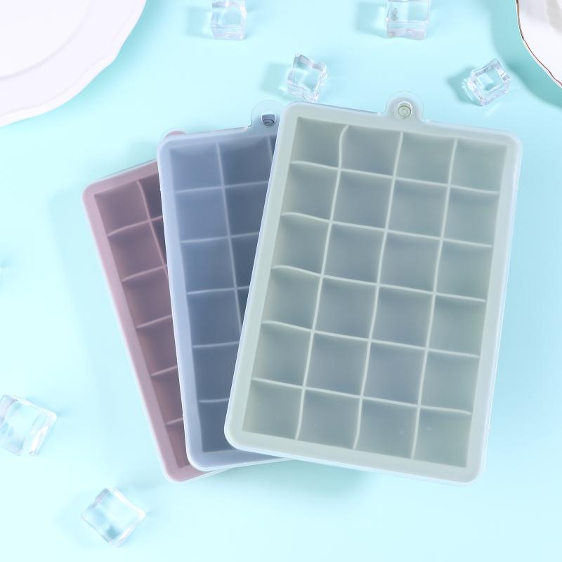 1Pc 24-Hole Silicone Ice Tray Square Box Auxiliary Food Puree Cheese Jelly Mold With Lid Bar Kitchen Cocktail Tools Ice Mold
