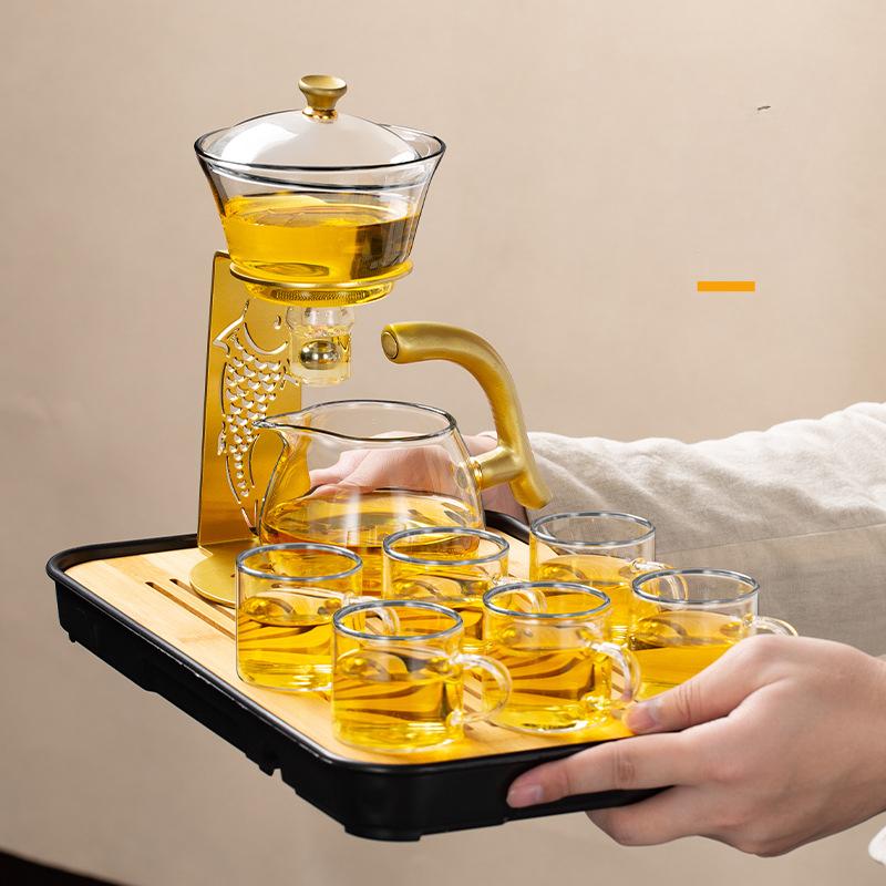 Anti Scalding Magnetic Suction Automatic Teaware Sets Glass Koi Teapot Semi-automatic Lazy Tea Maker for Household Tea Set